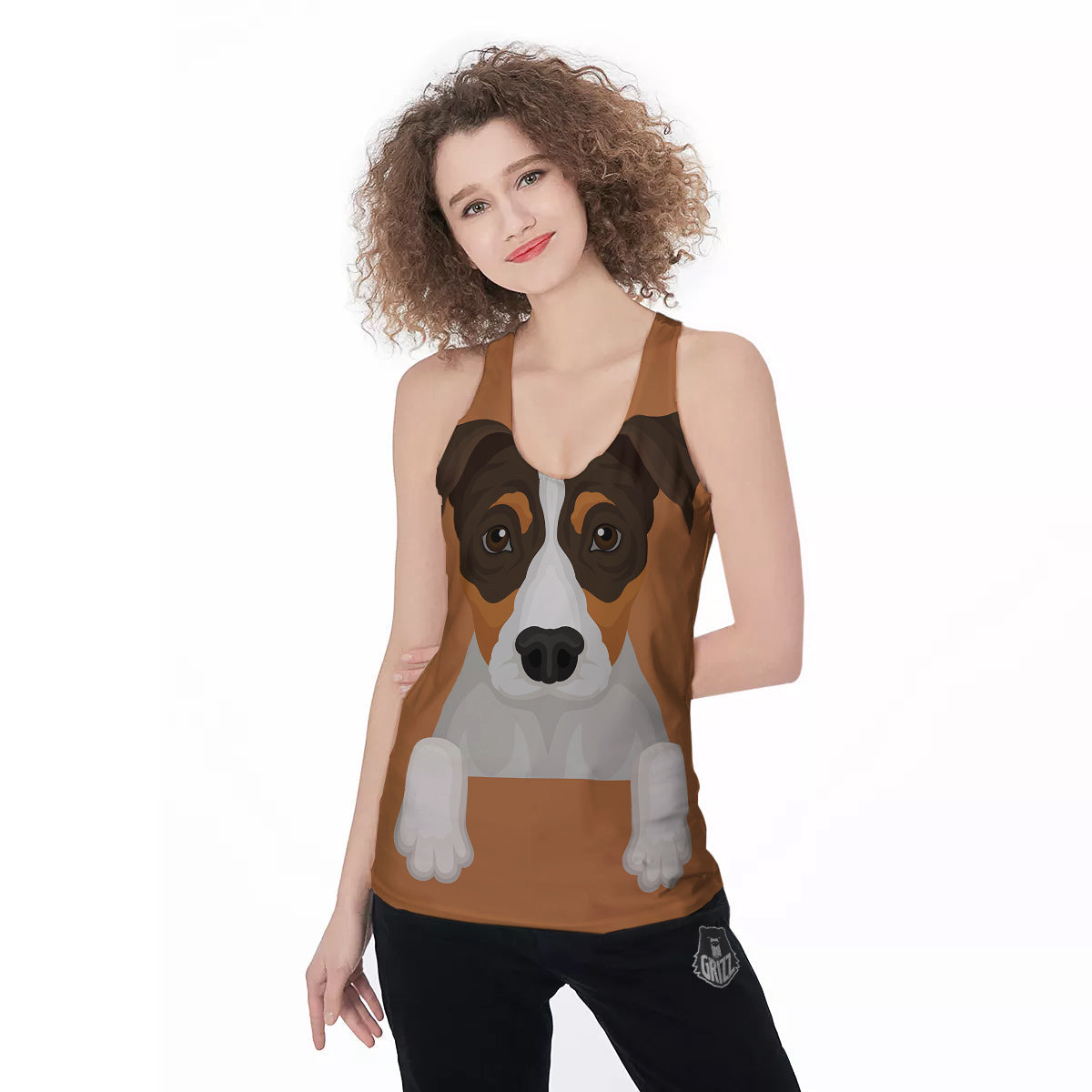 Jack Russell Terrier Cartoon Print Women's Racerback Tank Top-grizzshop