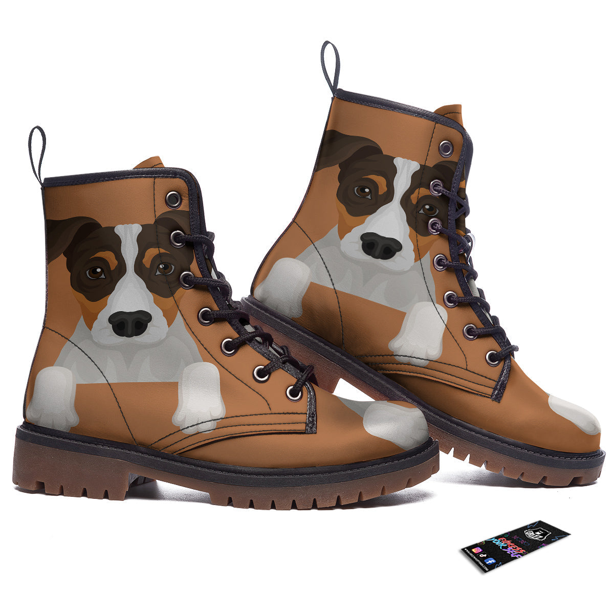 Jack Russell Terrier Cartoon Print Work Boots-grizzshop