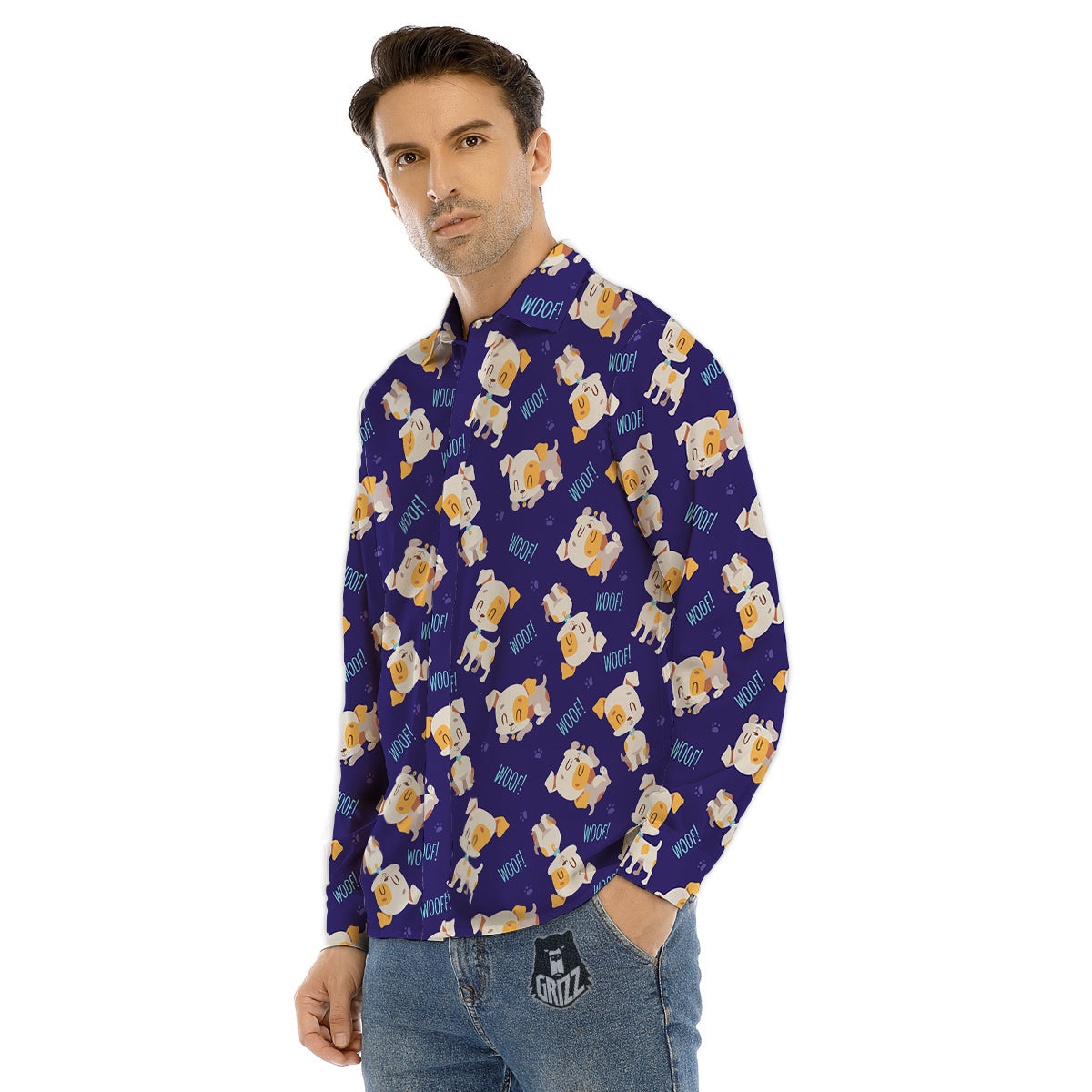 Jack Russell Terrier Cute Print Pattern Men's Dress Shirts-grizzshop