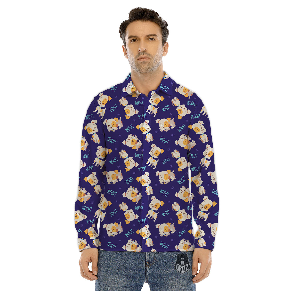 Jack Russell Terrier Cute Print Pattern Men's Dress Shirts-grizzshop