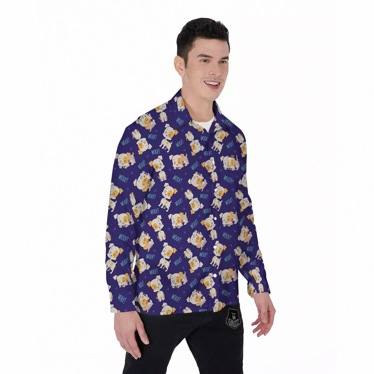Jack Russell Terrier Cute Print Pattern Men's Long Sleeve Shirts-grizzshop
