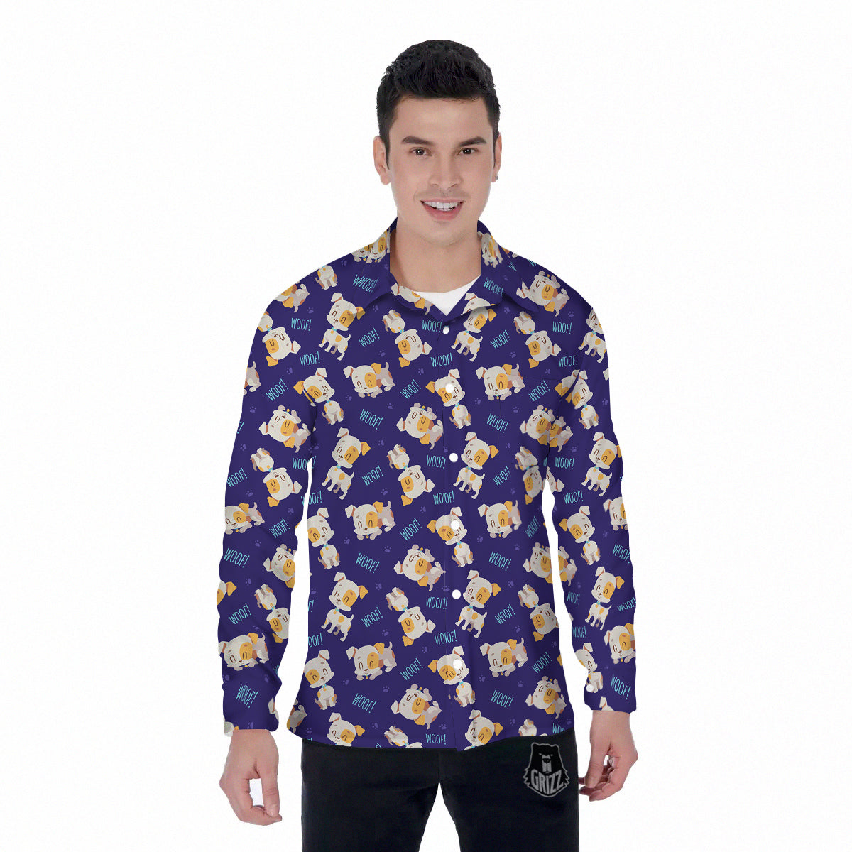 Jack Russell Terrier Cute Print Pattern Men's Long Sleeve Shirts-grizzshop