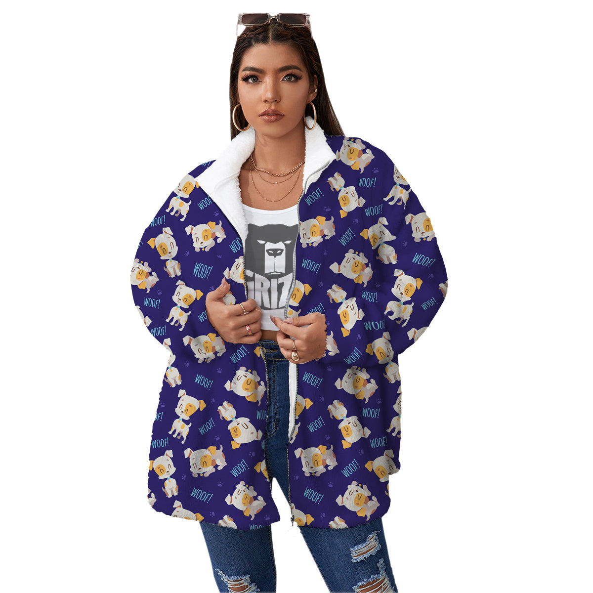 Jack Russell Terrier Cute Print Pattern Women's Sherpa Jacket-grizzshop