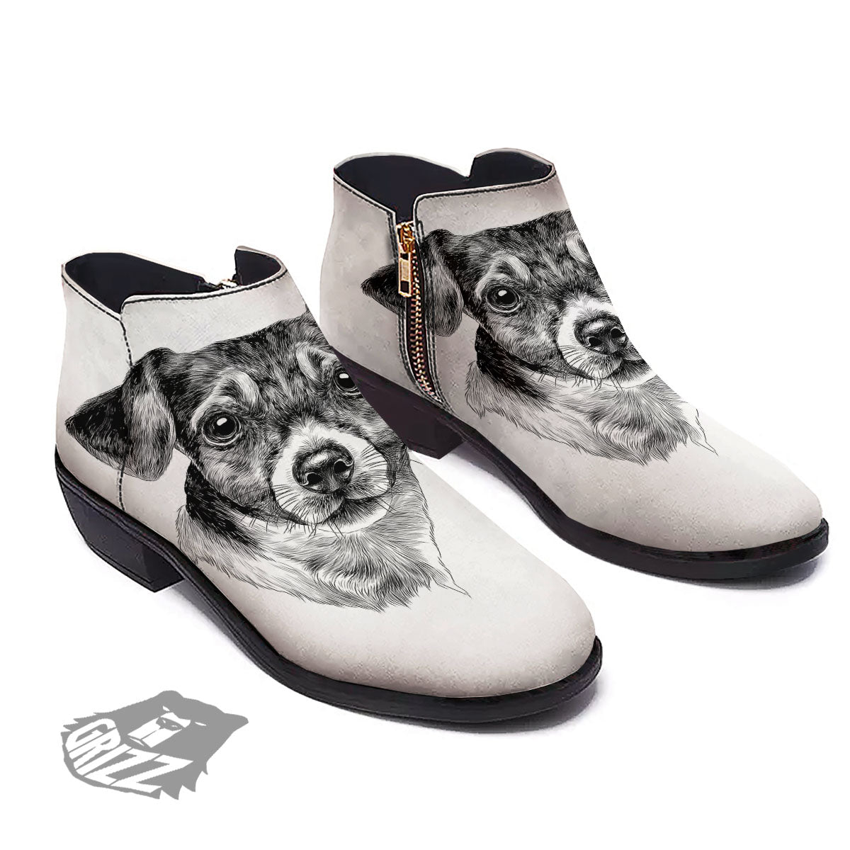 Jack Russell Terrier Drawing Print Ankle Boots-grizzshop