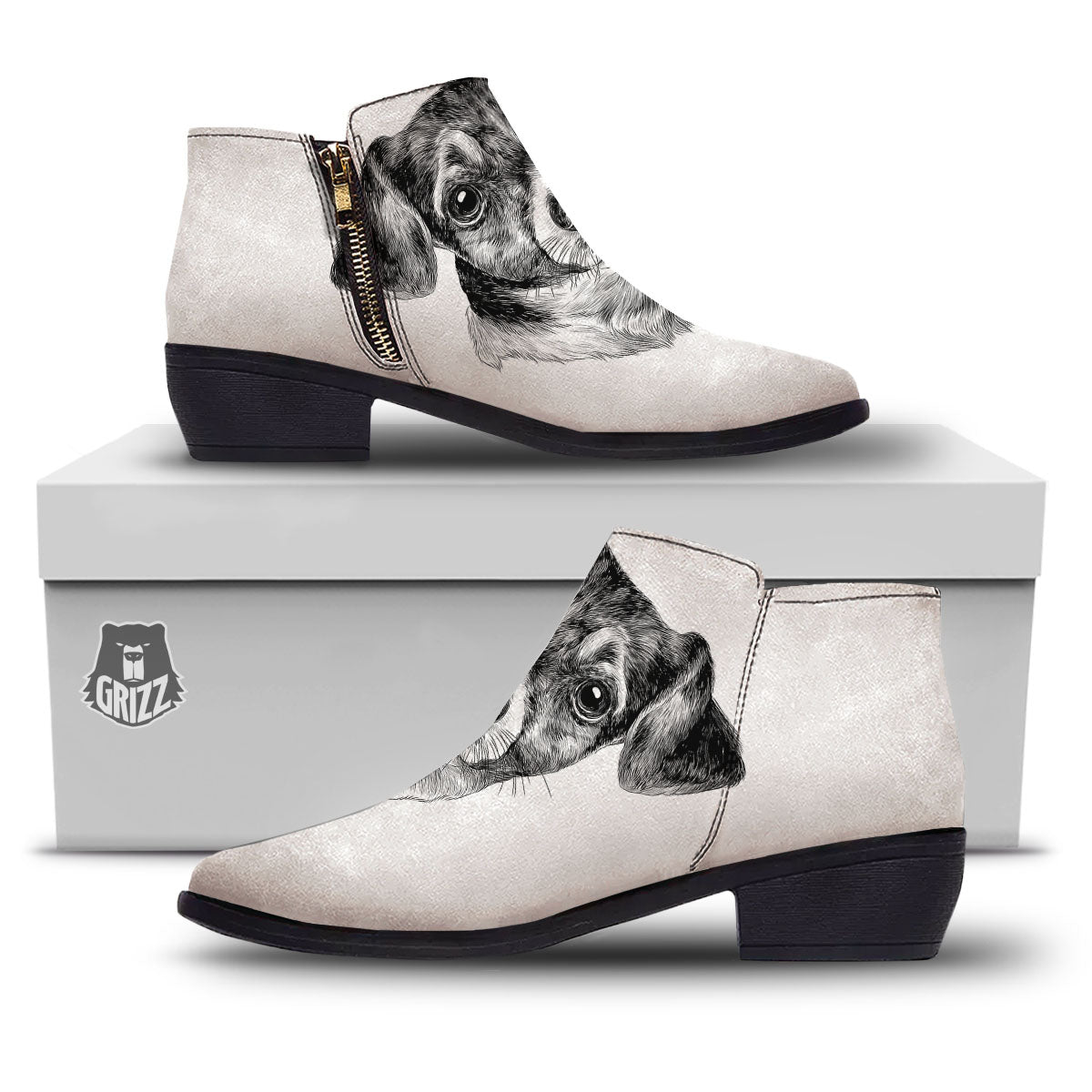Jack Russell Terrier Drawing Print Ankle Boots-grizzshop