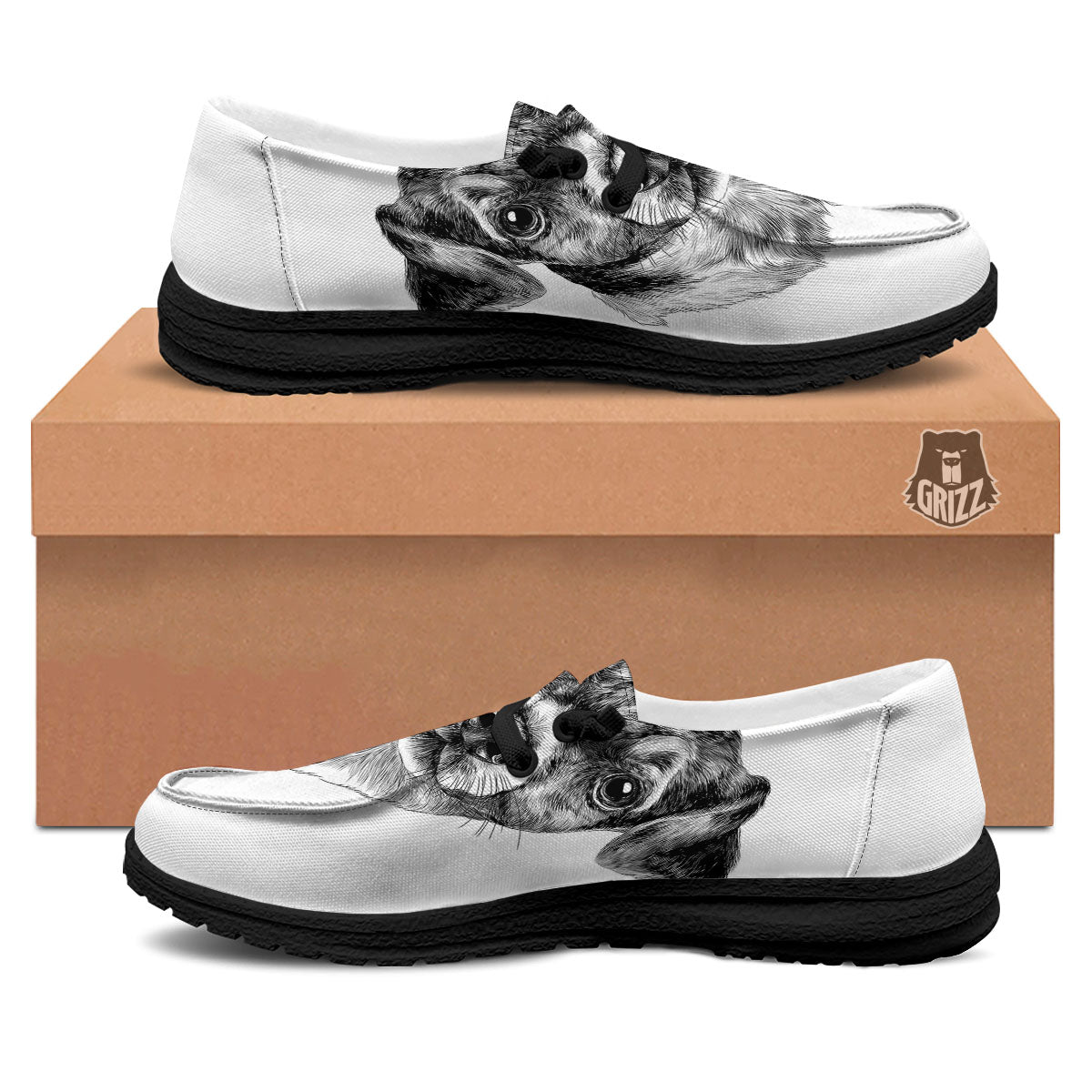 Jack Russell Terrier Drawing Print Black Loafers-grizzshop