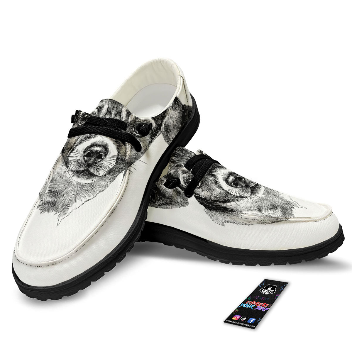 Jack Russell Terrier Drawing Print Black Loafers-grizzshop