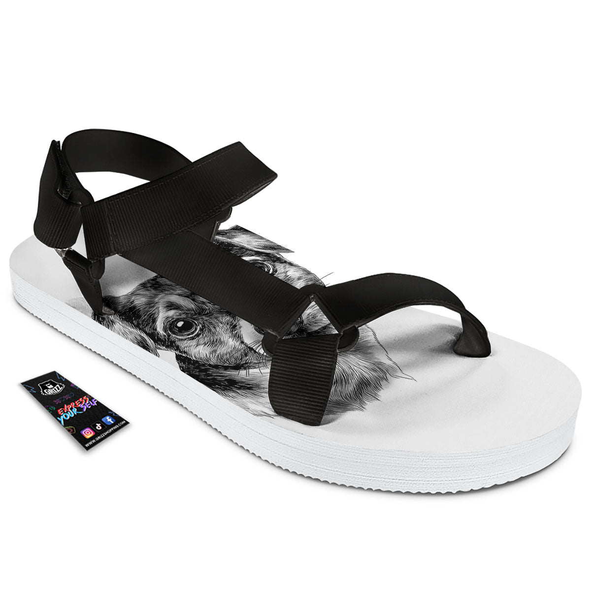Jack Russell Terrier Drawing Print Black Open Toe Sandals-grizzshop