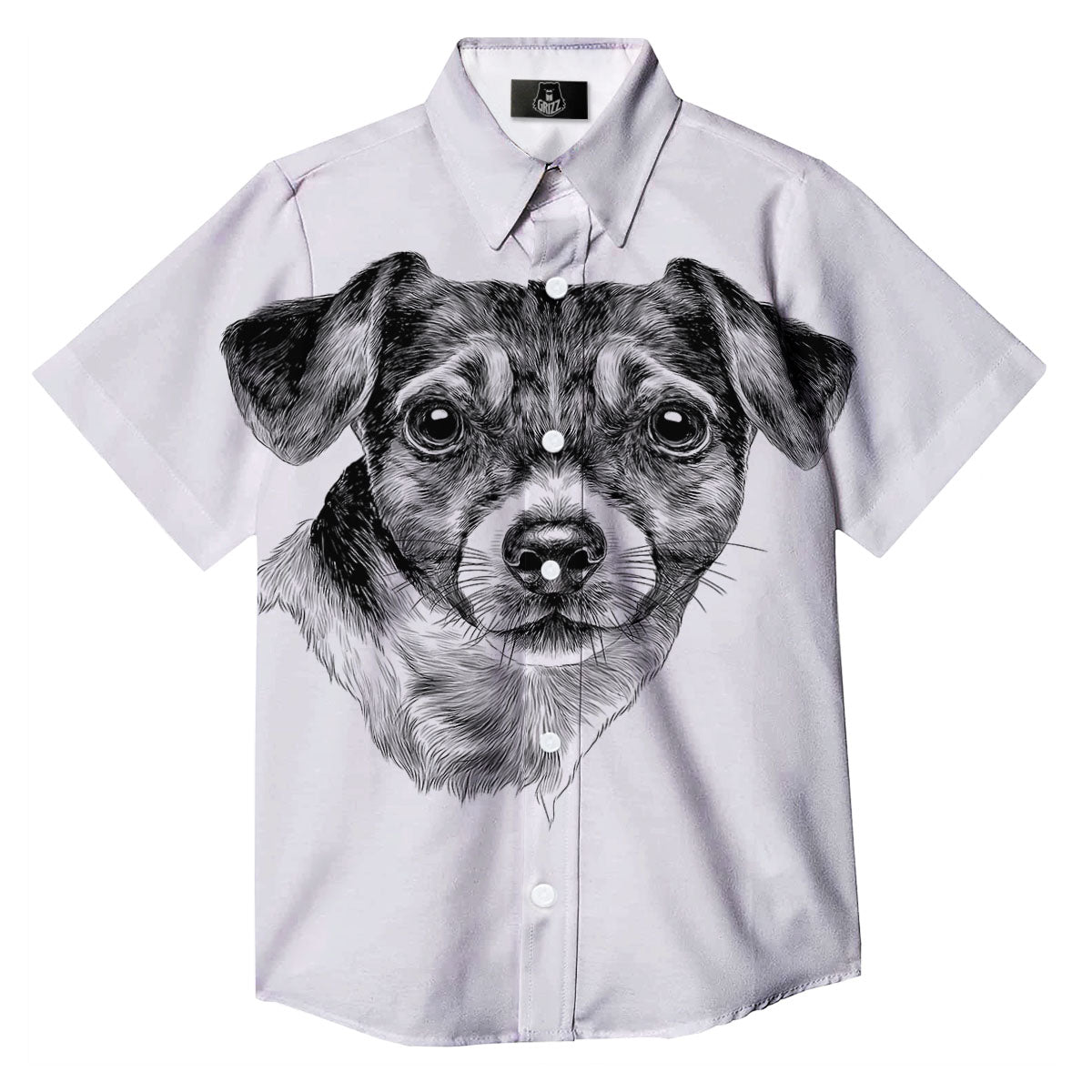 Jack Russell Terrier Drawing Print Button Up Shirt-grizzshop