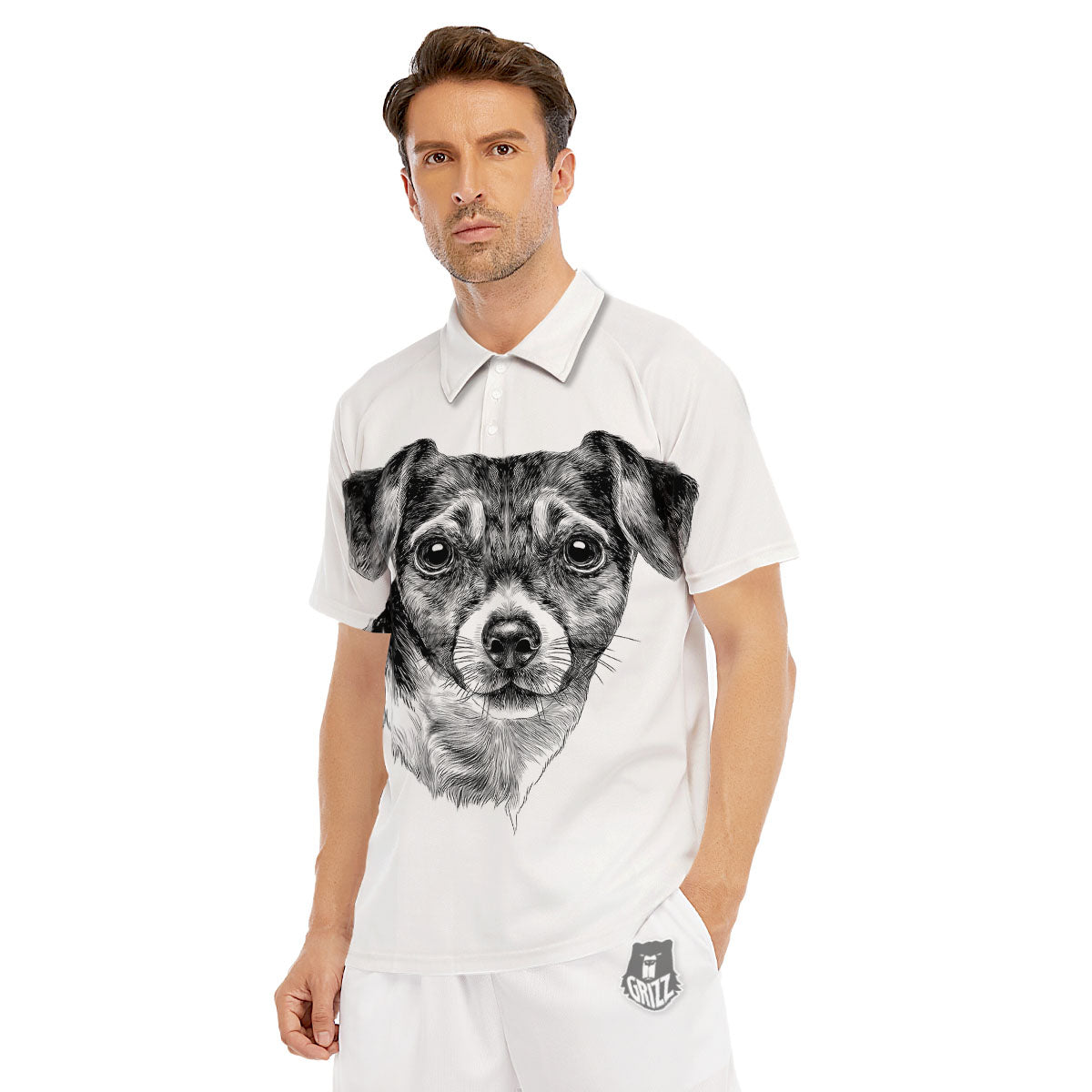 Jack Russell Terrier Drawing Print Men's Golf Shirts-grizzshop