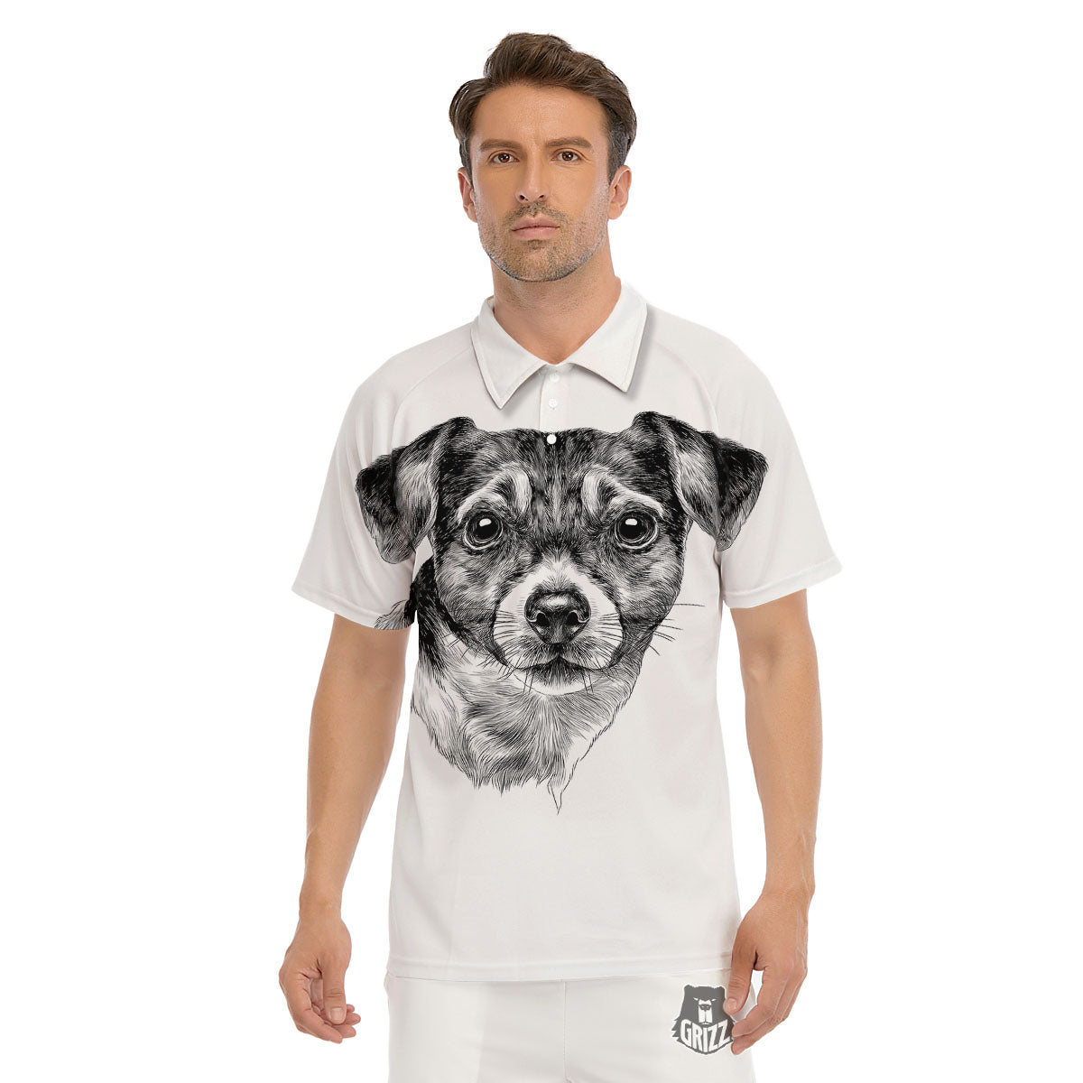 Jack Russell Terrier Drawing Print Men's Golf Shirts-grizzshop