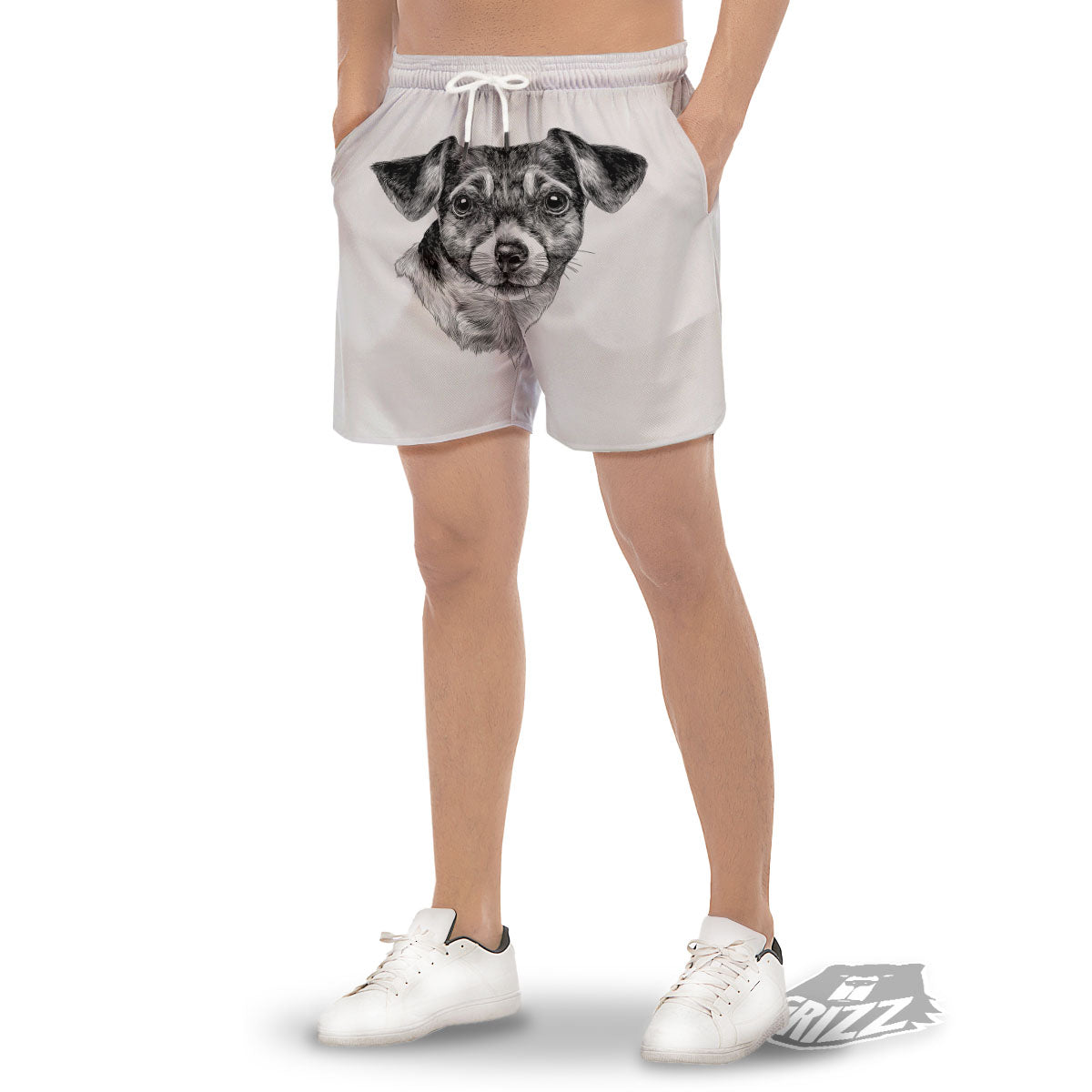 Jack Russell Terrier Drawing Print Men's Gym Shorts-grizzshop