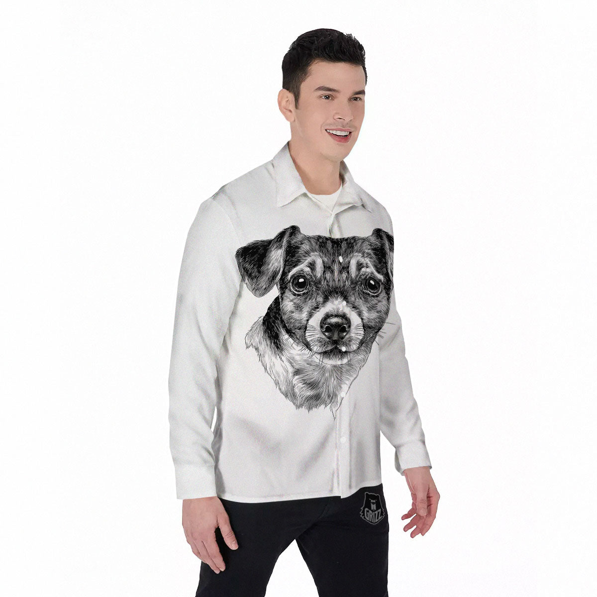 Jack Russell Terrier Drawing Print Men's Long Sleeve Shirts-grizzshop