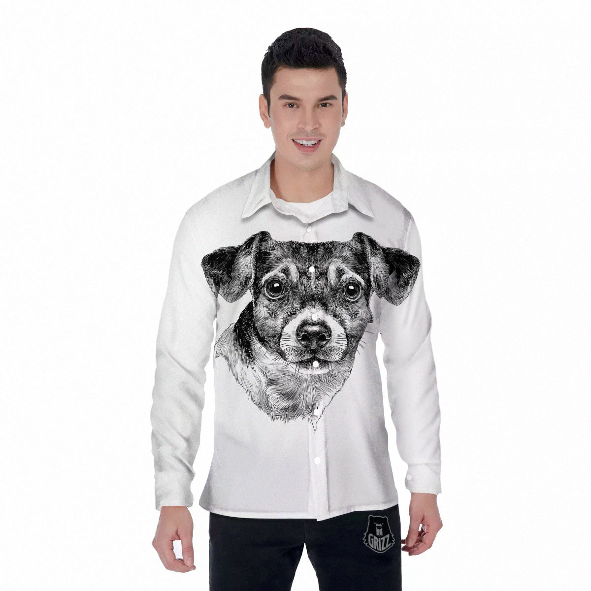 Jack Russell Terrier Drawing Print Men's Long Sleeve Shirts-grizzshop