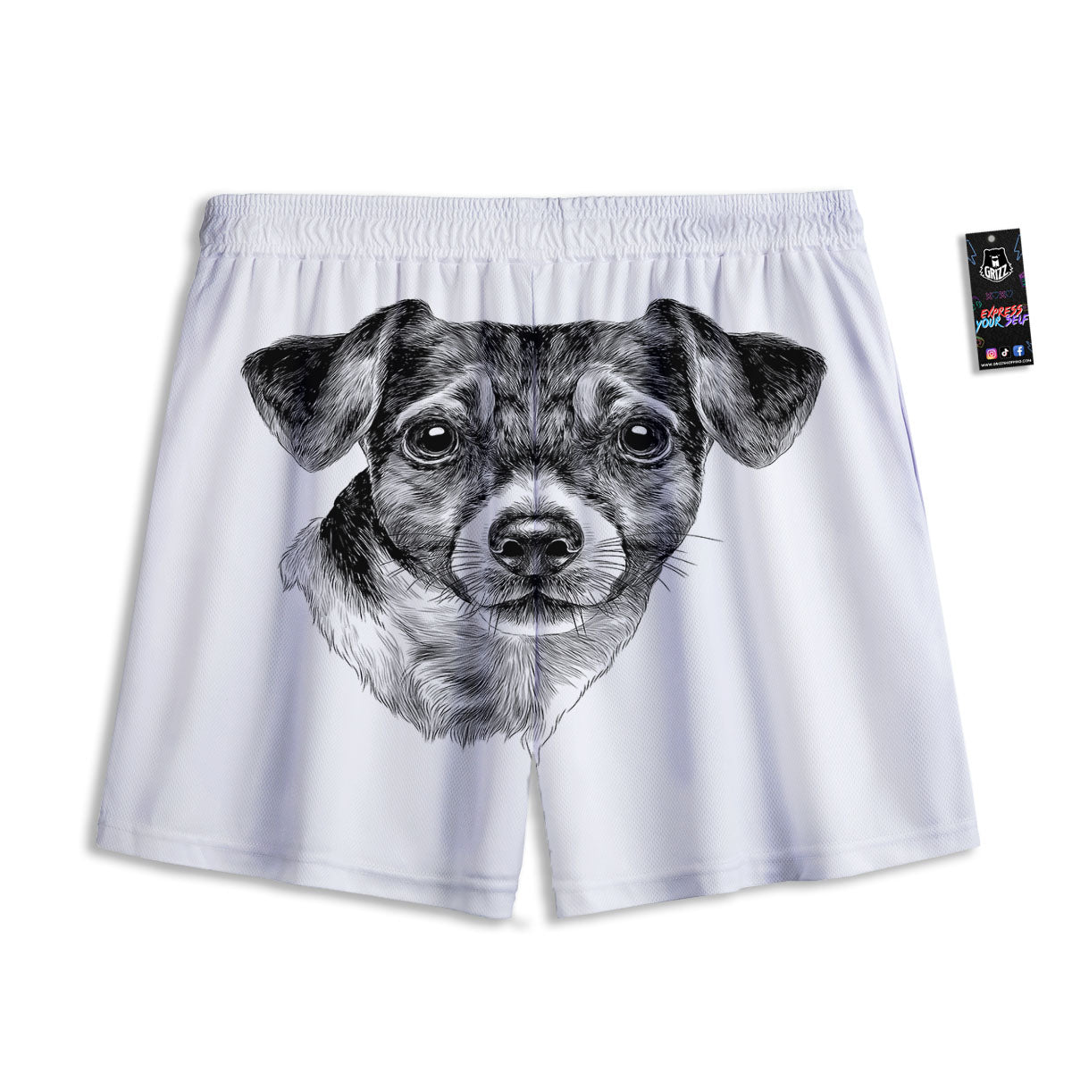 Jack Russell Terrier Drawing Print Mesh Shorts