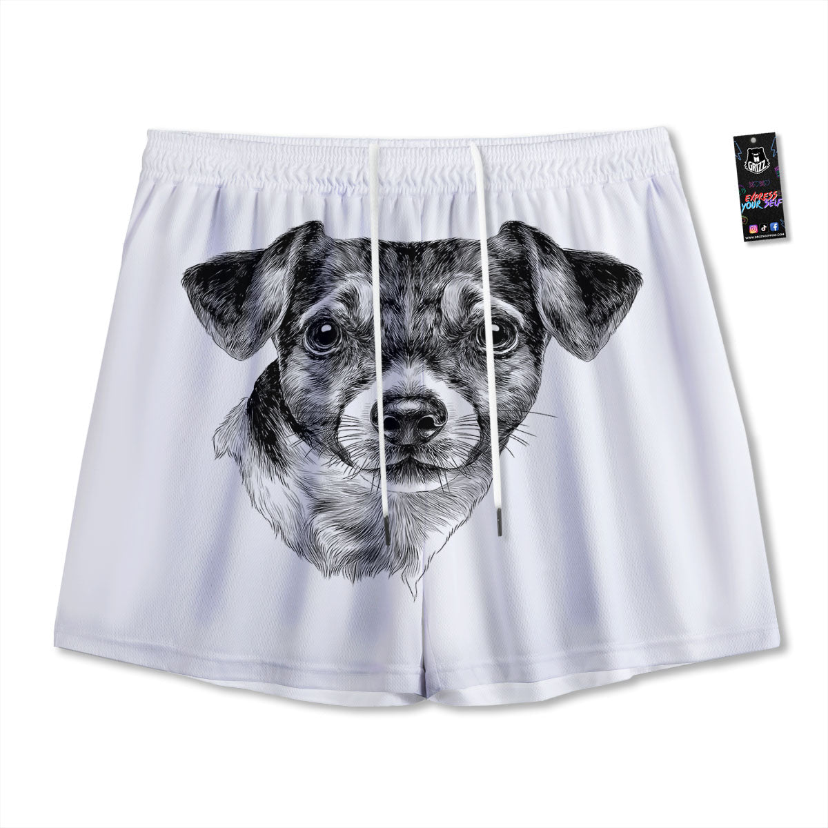 Jack Russell Terrier Drawing Print Mesh Shorts