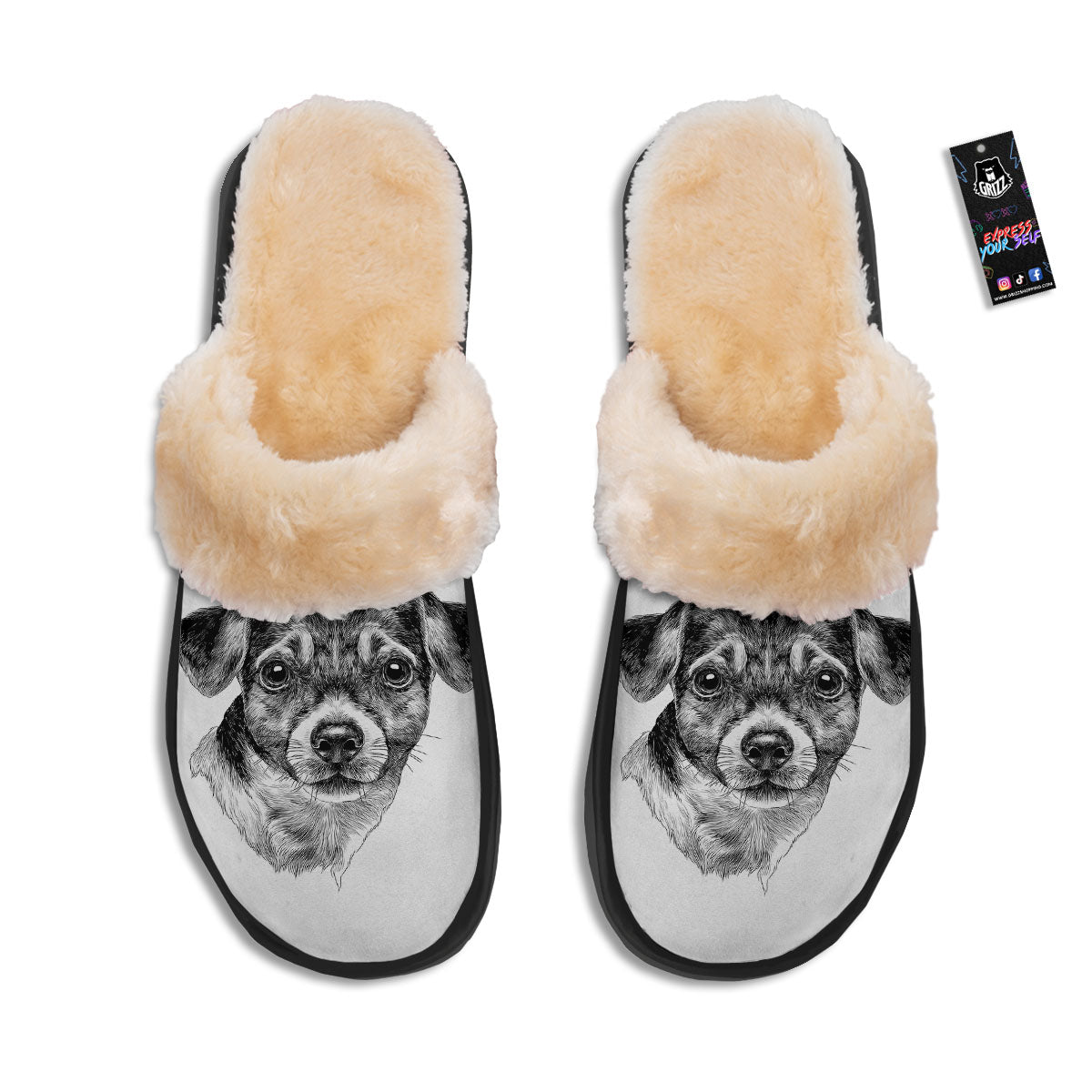 Jack Russell Terrier Drawing Print Slippers-grizzshop