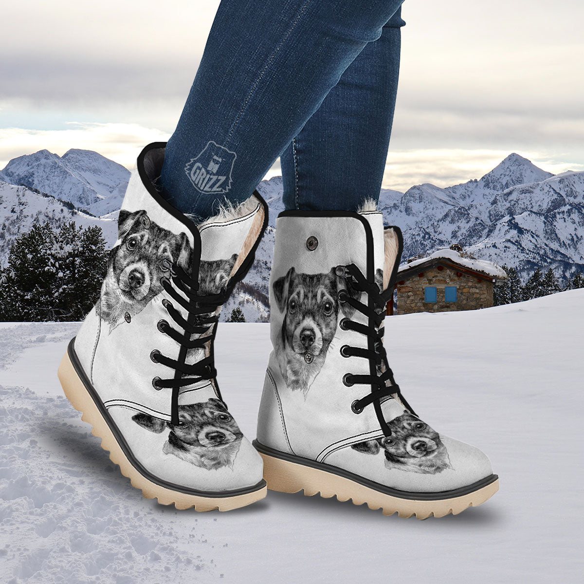 Jack Russell Terrier Drawing Print Snow Boots-grizzshop