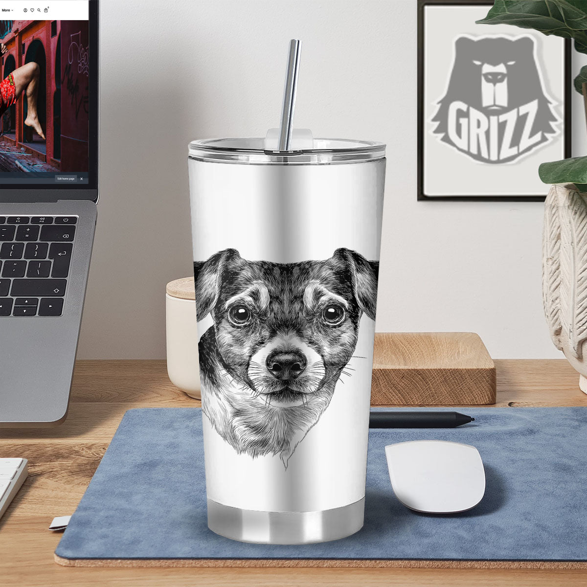 Jack Russell Terrier Drawing Print Tumbler-grizzshop