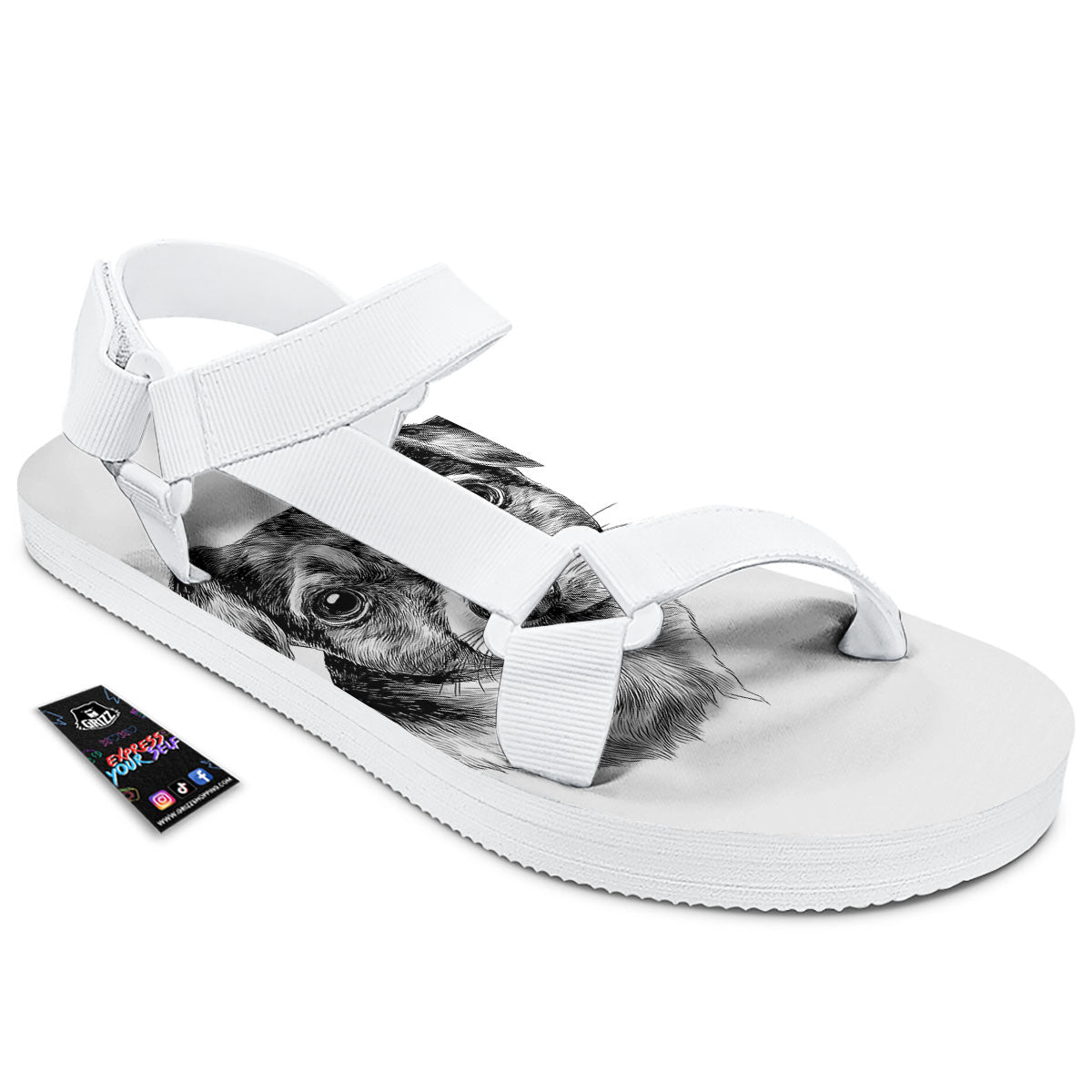 Jack Russell Terrier Drawing Print White Open Toe Sandals-grizzshop