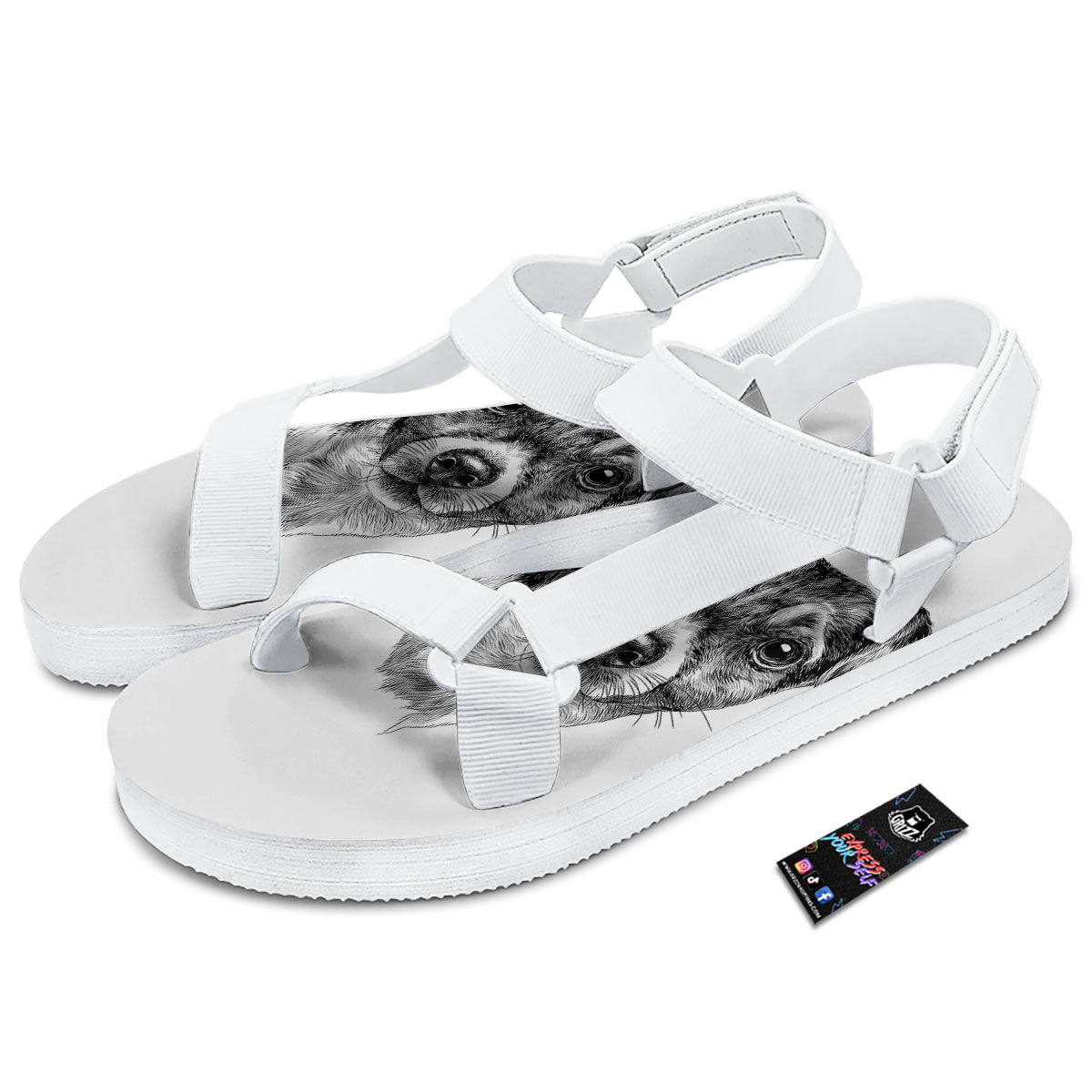 Jack Russell Terrier Drawing Print White Open Toe Sandals-grizzshop