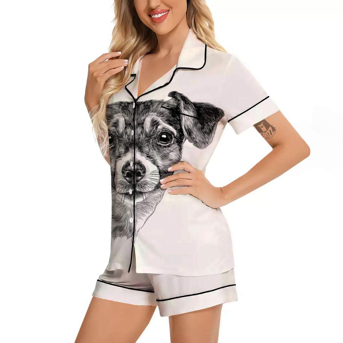 Jack Russell Terrier Drawing Print Women Silk Pajamas-grizzshop