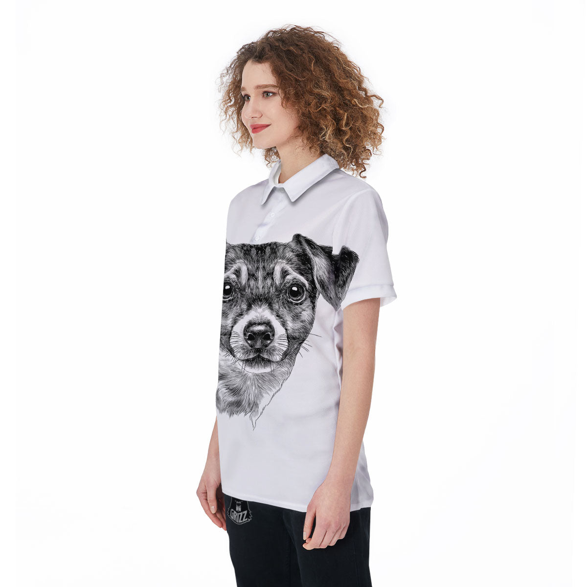 Jack Russell Terrier Drawing Print Women's Golf Shirts-grizzshop