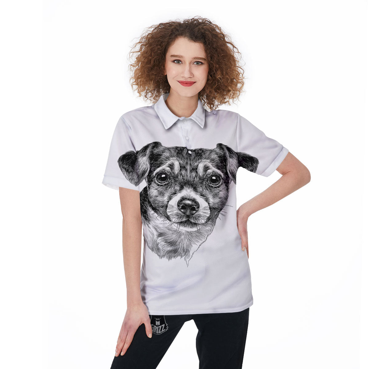 Jack Russell Terrier Drawing Print Women's Golf Shirts-grizzshop