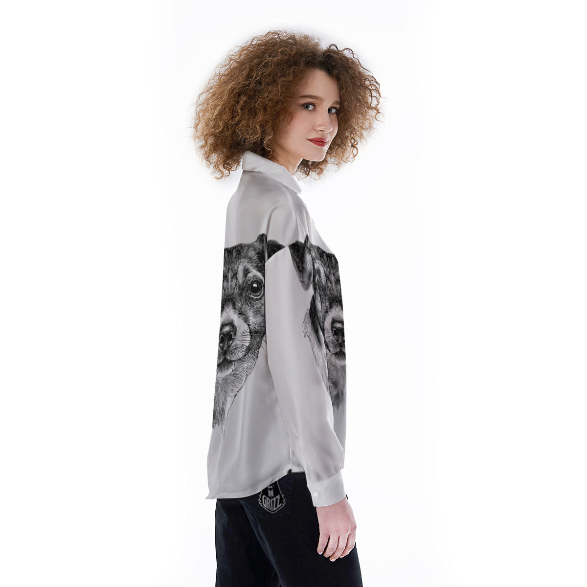 Jack Russell Terrier Drawing Print Women's Long Sleeve Shirts-grizzshop