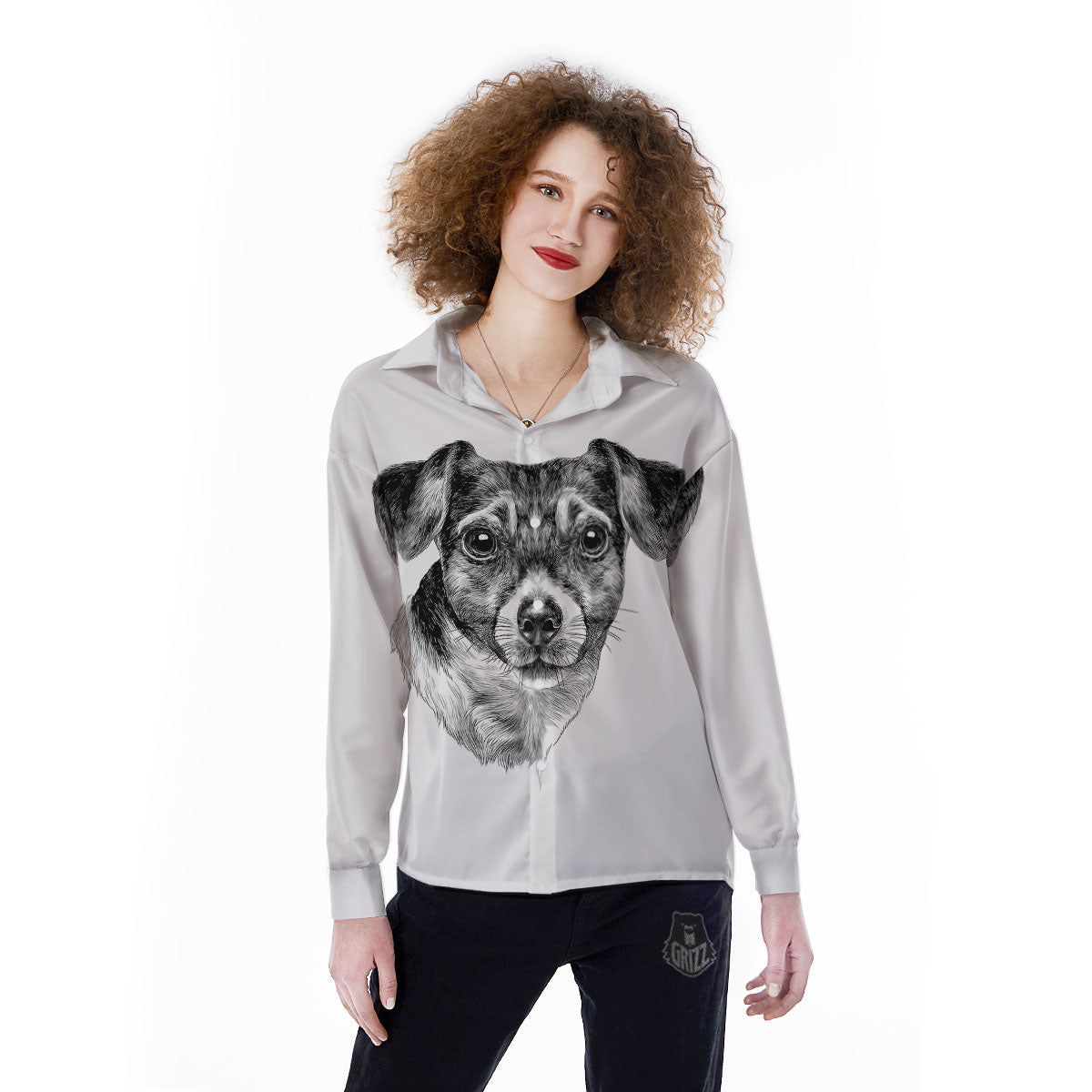 Jack Russell Terrier Drawing Print Women's Long Sleeve Shirts-grizzshop