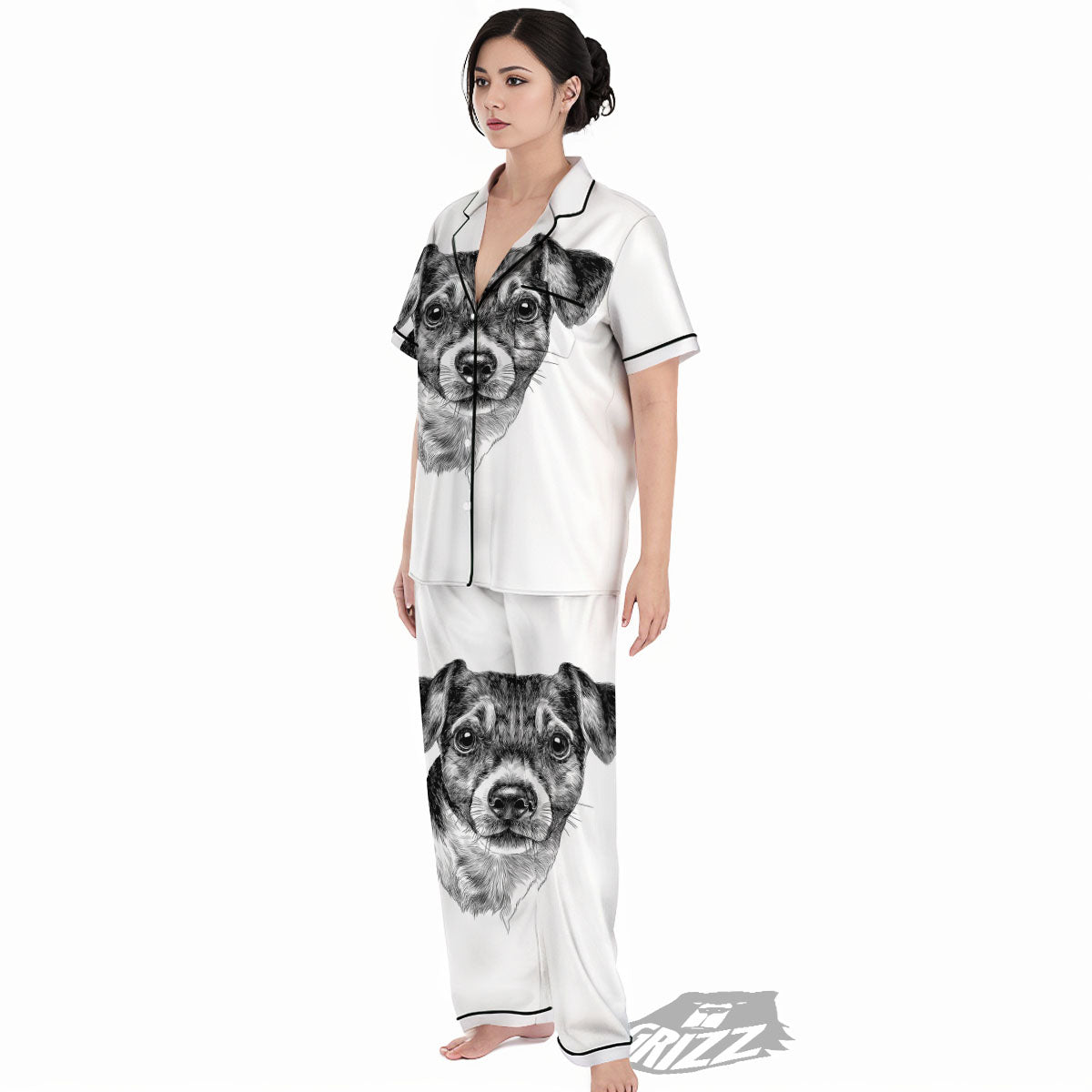 Jack Russell Terrier Drawing Print Women's Pajamas Set-grizzshop