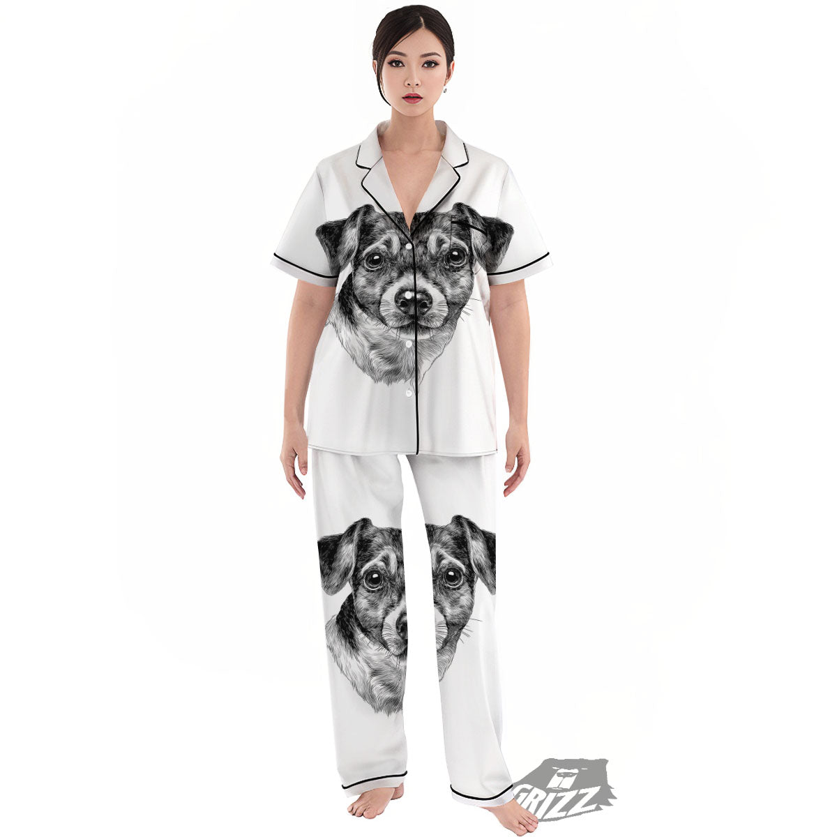 Jack Russell Terrier Drawing Print Women's Pajamas Set-grizzshop