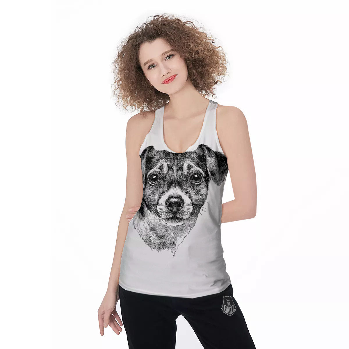 Jack Russell Terrier Drawing Print Women's Racerback Tank Top-grizzshop