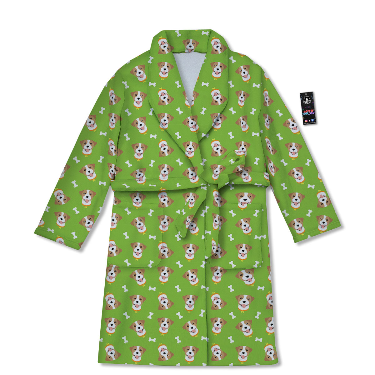 Jack Russell Terrier Happy Print Pattern Bathrobe-grizzshop