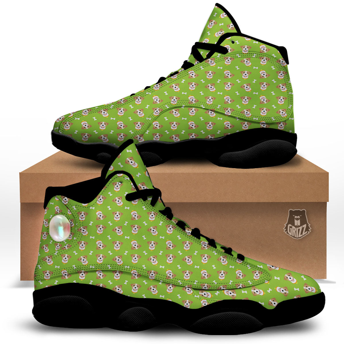 Jack Russell Terrier Happy Print Pattern Black Basketball Shoes-grizzshop