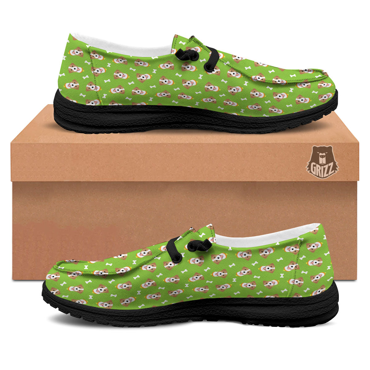 Jack Russell Terrier Happy Print Pattern Black Loafers-grizzshop