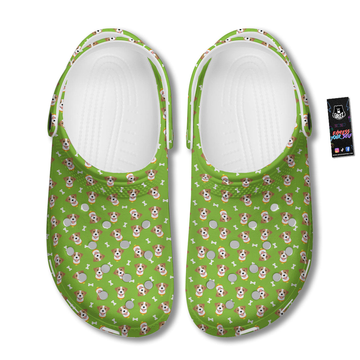 Jack Russell Terrier Happy Print Pattern Clog-grizzshop
