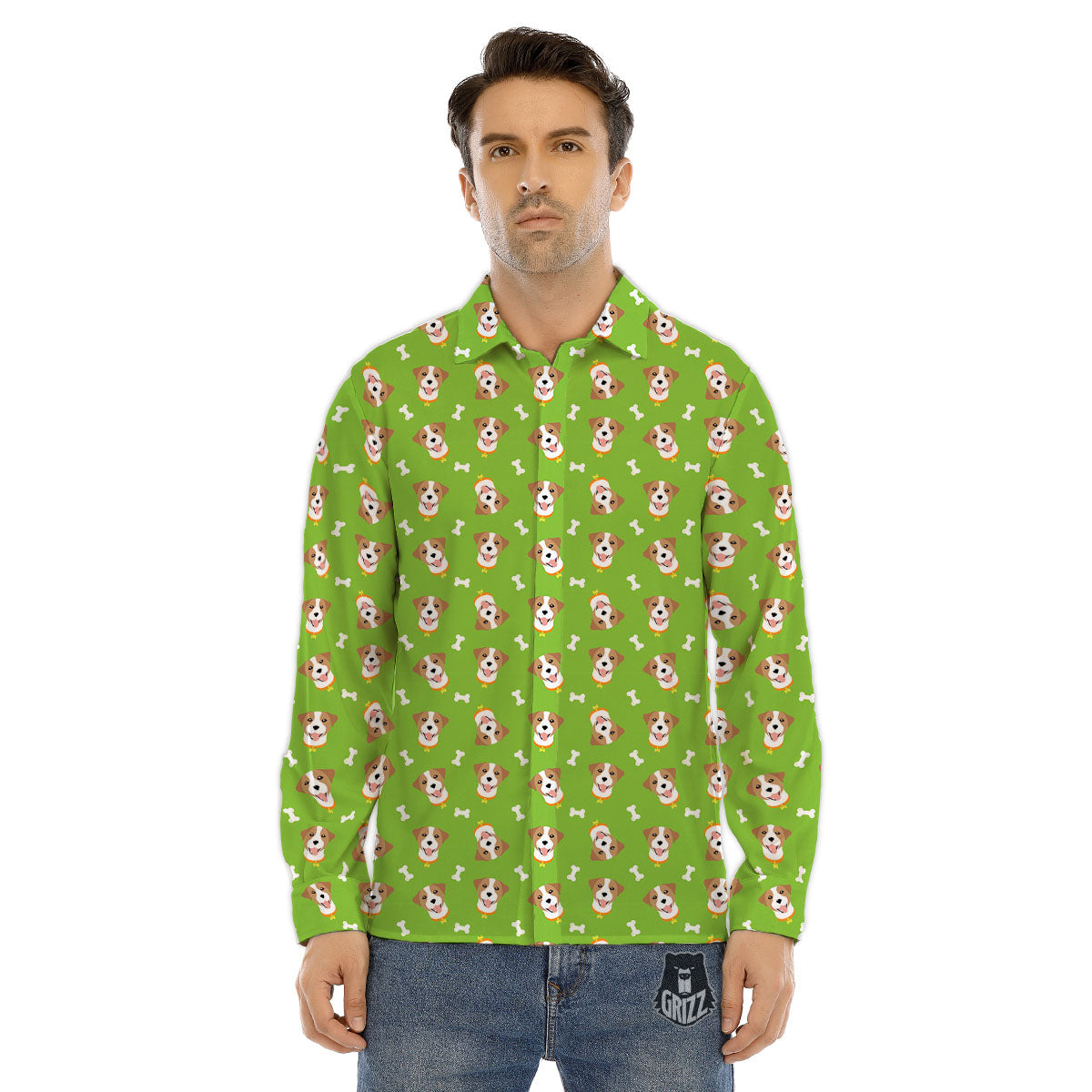 Jack Russell Terrier Happy Print Pattern Men's Dress Shirts-grizzshop