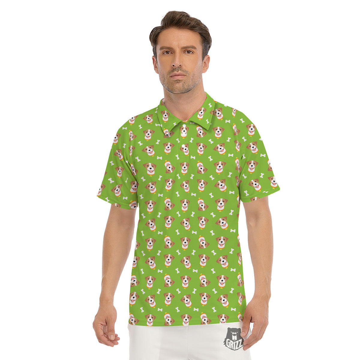 Jack Russell Terrier Happy Print Pattern Men's Golf Shirts-grizzshop