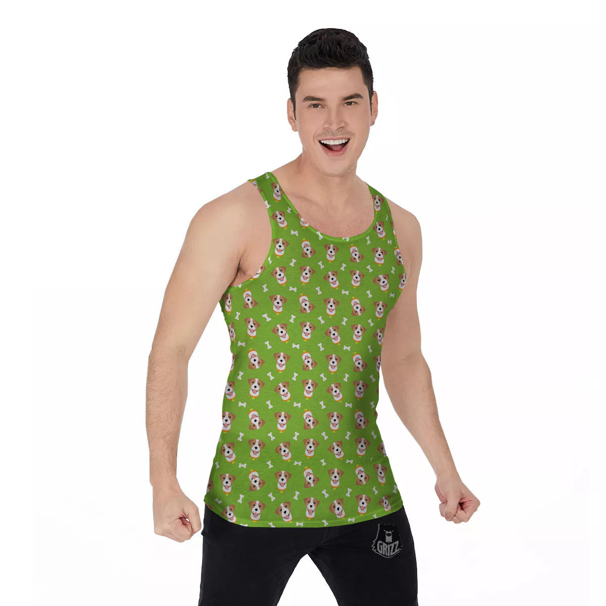 Jack Russell Terrier Happy Print Pattern Men's Tank Top-grizzshop