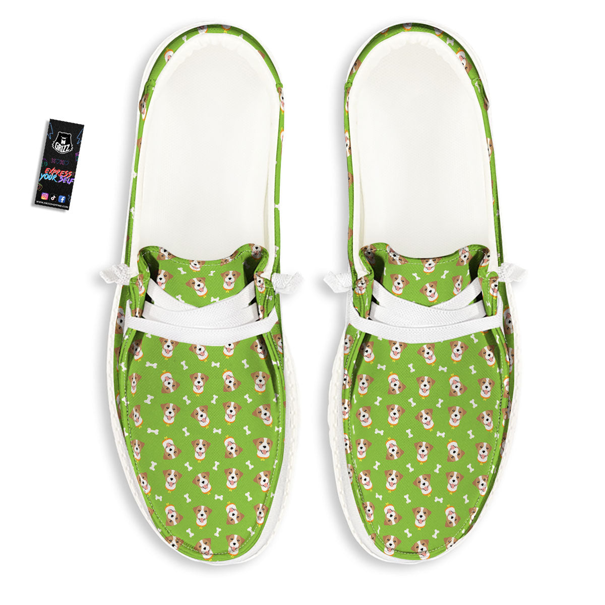 Jack Russell Terrier Happy Print Pattern White Loafers-grizzshop