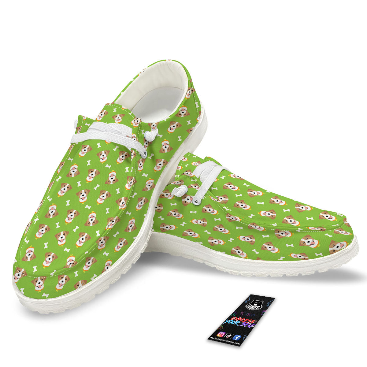 Jack Russell Terrier Happy Print Pattern White Loafers-grizzshop
