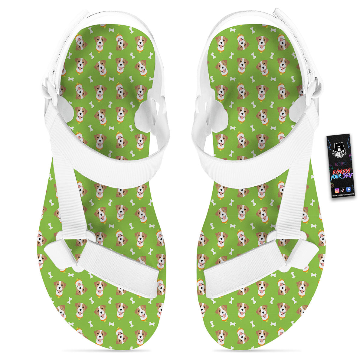 Jack Russell Terrier Happy Print Pattern White Open Toe Sandals-grizzshop