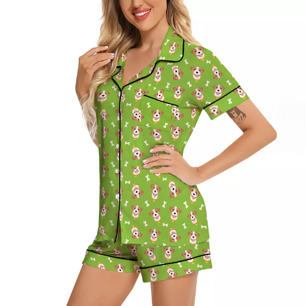 Jack Russell Terrier Happy Print Pattern Women Silk Pajamas-grizzshop
