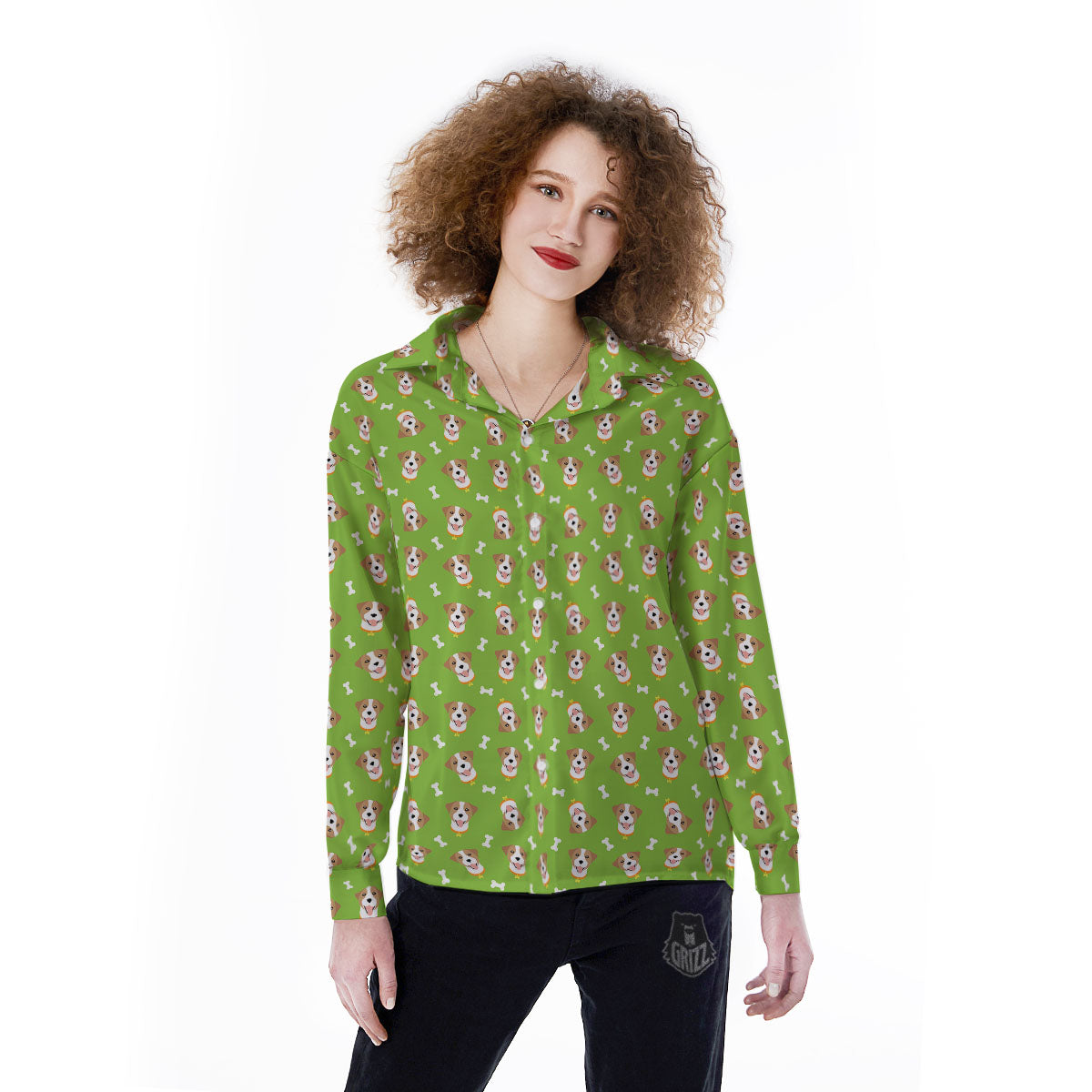 Jack Russell Terrier Happy Print Pattern Women's Long Sleeve Shirts-grizzshop