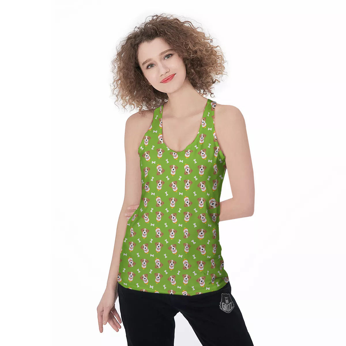 Jack Russell Terrier Happy Print Pattern Women's Racerback Tank Top-grizzshop