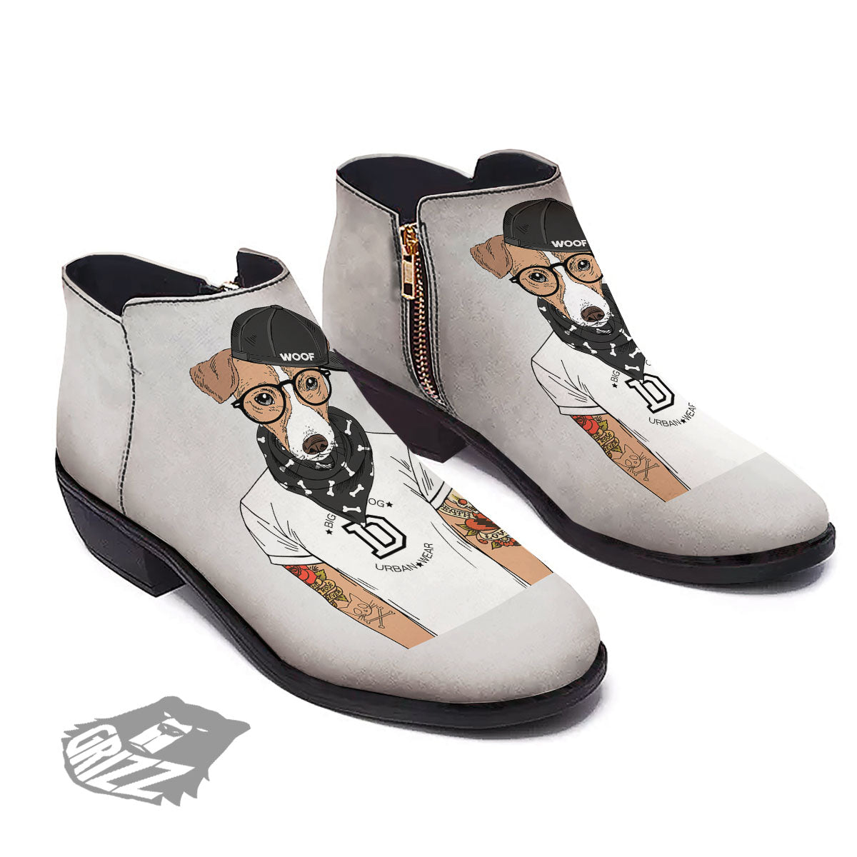 Jack Russell Terrier Hipster Print Ankle Boots-grizzshop