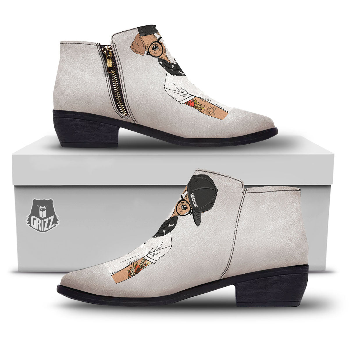 Jack Russell Terrier Hipster Print Ankle Boots-grizzshop