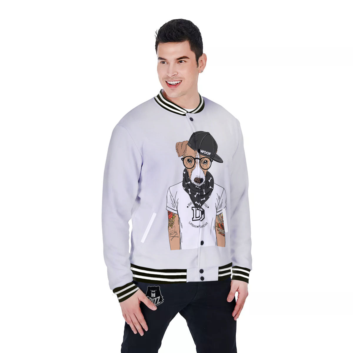 Jack Russell Terrier Hipster Print Baseball Jacket-grizzshop
