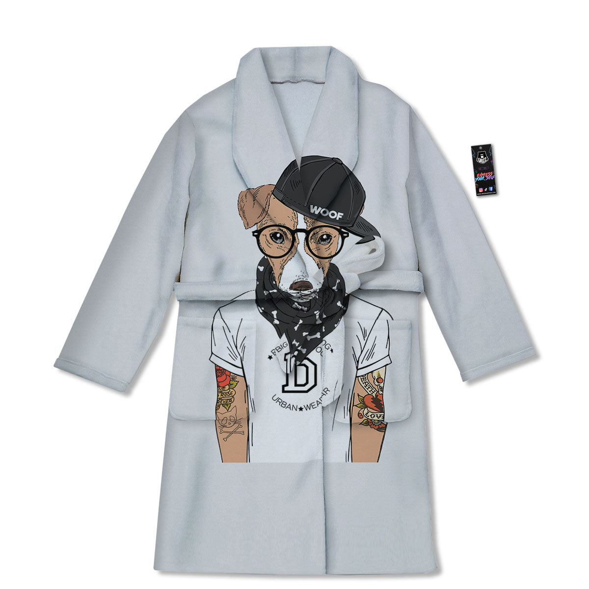 Jack Russell Terrier Hipster Print Bathrobe-grizzshop